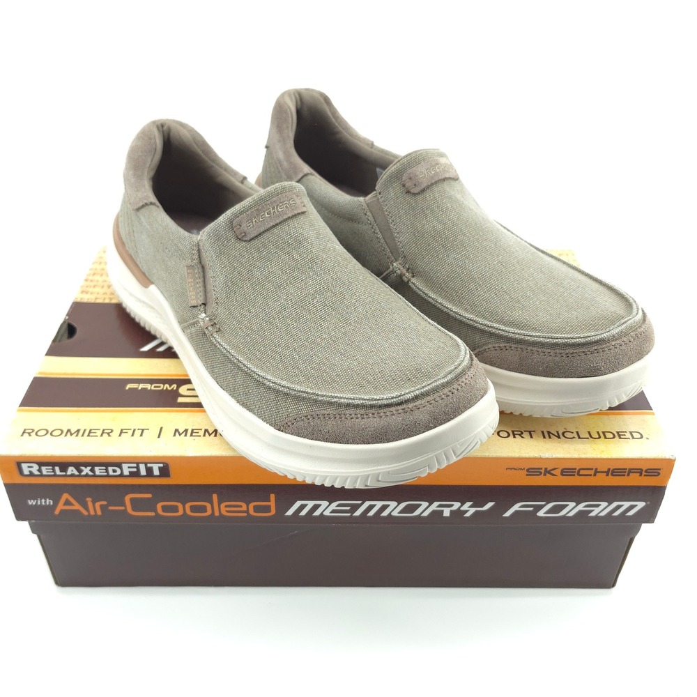 Skechers Mens Hasting-Vigo Canvas Taupe 10 Relaxed Fit Memory Foam Slip-On